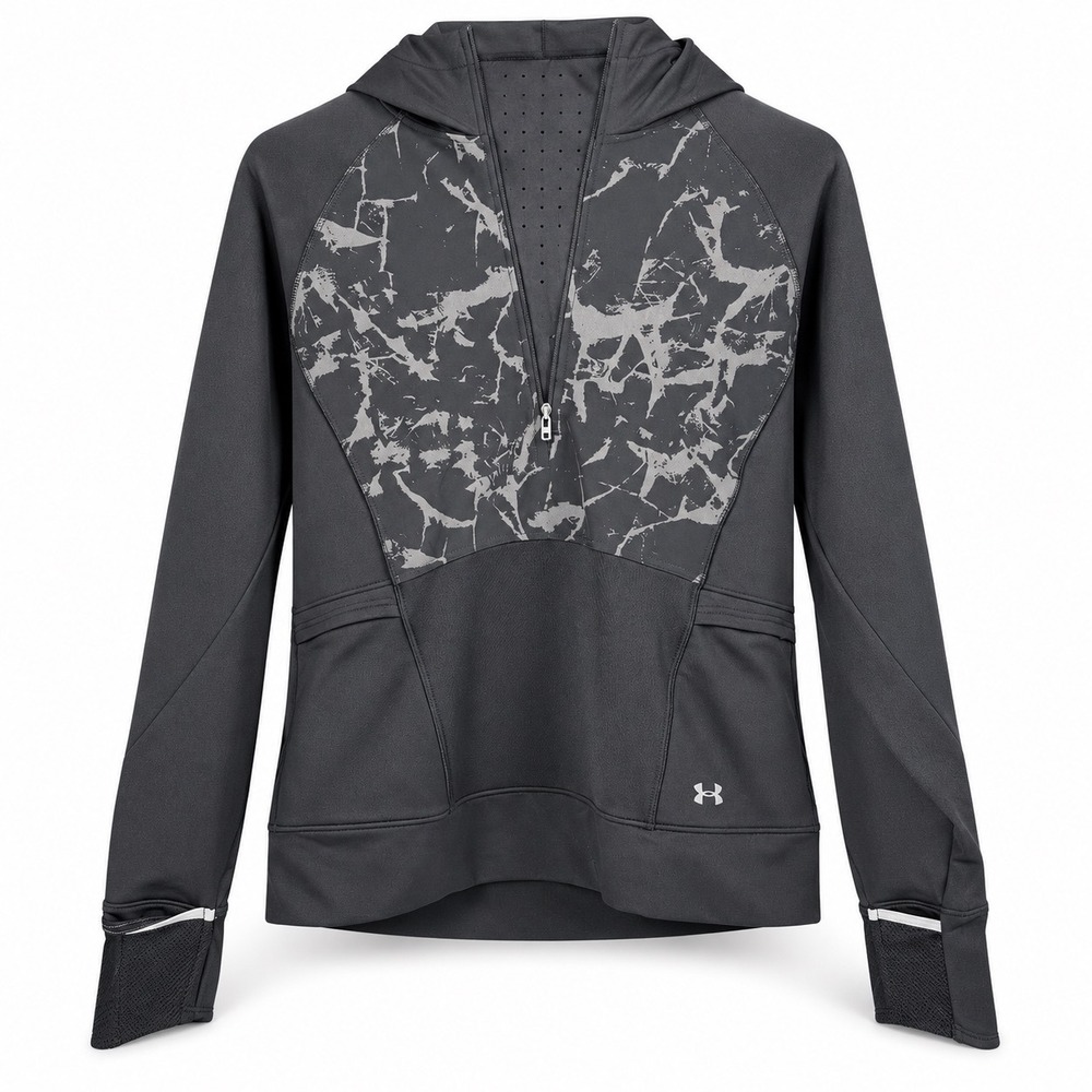 Under Armour Womens Black Marble Print Quarter Zip Running Hoodie Thumbholes